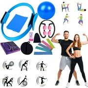 DSOROZI 13 Pcs Yoga Starter Kit Include Yoga Mat with Carry Strap, 2 Yoga Blocks, Yoga Strap, Yoga Pilates Ball, 5 Resistance Bands with Air Pump Yoga Mat Set and Kit for Beginners Women and Men Blue