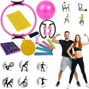 DSOROZI 13 Pcs Yoga Starter Kit Include Yoga Mat with Carry Strap, 2 Yoga Blocks, Yoga Strap, Yoga Pilates Ball, 5 Resistance Bands with Air Pump Yoga Mat Set and Kit for Beginners Women and Men Pink