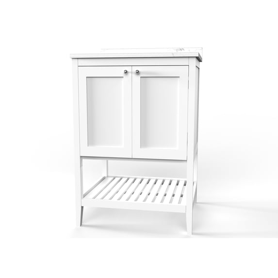 DSR 30'' SINGLE BATHROOM VANITY SET WITH CALACATTA QUARTZ TOP RECTANGULAR SINK SHAKER STYLE