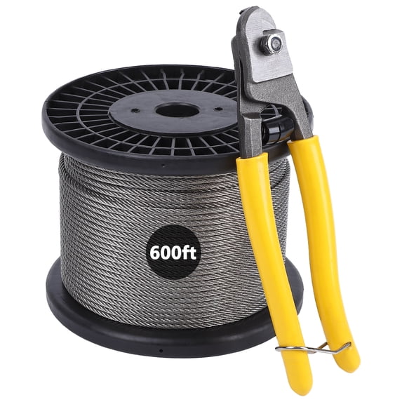 DSSTYLES 600FT 1/8" T316 Stainless Steel Cable, 7 x 7 Strands Construction, Come with a Cutter, for DIY Balustrades, Stair Cabling Project, Deck Railing, Porch Fence, String Lights Hanging Wire