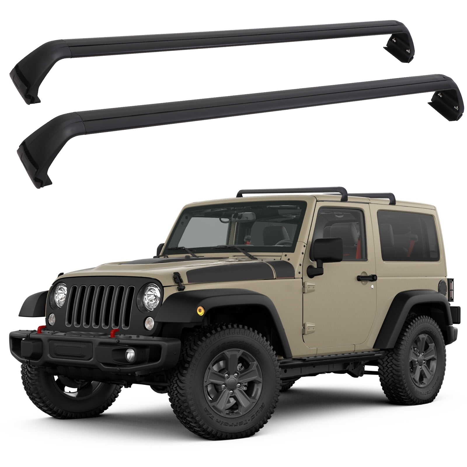 DSSTYLES Car Roof Rack Cross Bars for 2007 2021 Jeep Wrangler JK JL Unlimited 2 4 Door with Grooved Side Rails Aluminum Cross Bar Replacement for