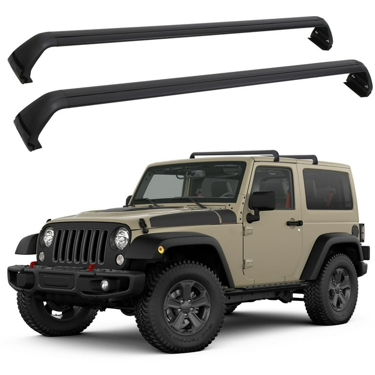 DSSTYLES Car Roof Rack Cross Bars, for 2007-2021 Jeep Wrangler JK JL  Unlimited 2&4 Door with Grooved Side Rails, Aluminum Cross Bar Replacement  for Rooftop Cargo Carrier Bag Kayak Bike Snowboard 