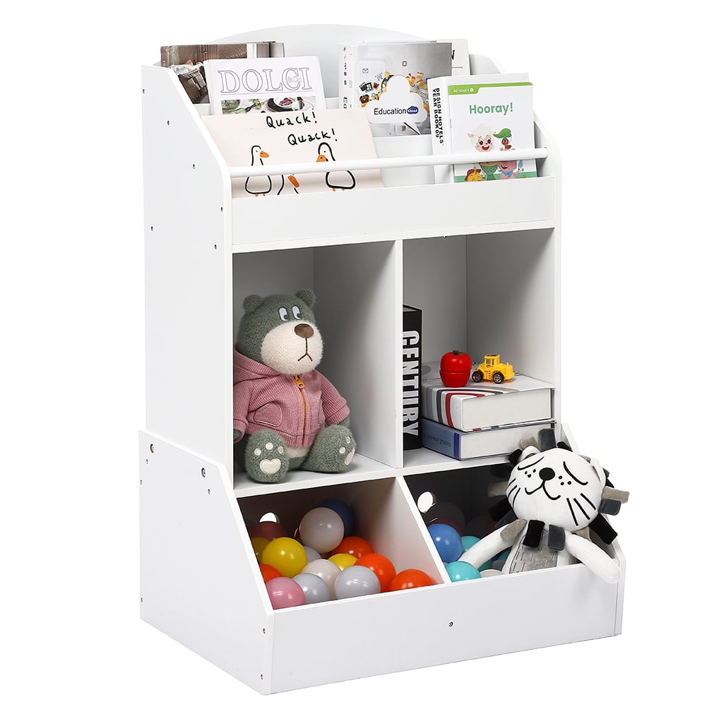 DSSTYLES Kids Bookshelf, Wooden Toy Storage Cabinet, Organizer Holder 4 ...