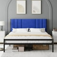 thumbnail image 1 of DSSTYLES King Bed Frame, Platform Bed Frame with Velvet Headboard, Heavy Duty Metal Bed Frame with 15 Strong Slats Support, Box Spring Optional, Easy Assembly, Blue, 1 of 7
