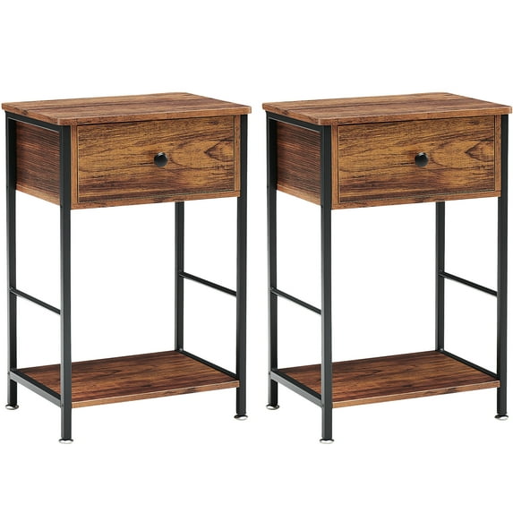 DSSTYLES Nightstand with Drawer and Shelf, Wood End Table Side Table Beside Table Nightstands for Bedroom Living Room College Dorm, Brown