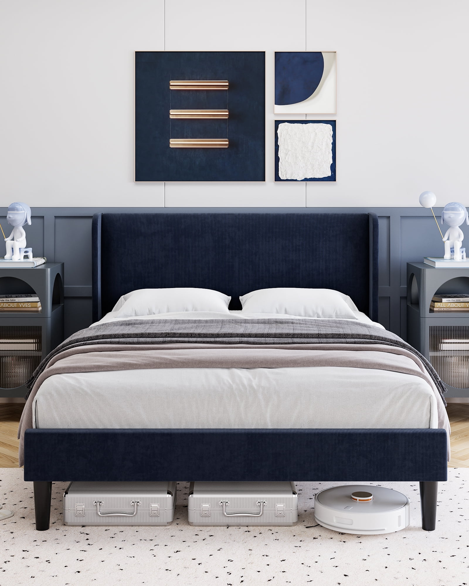 DSSTYLES Queen Size Bed Frame with 2 Storage Pockets, Upholstered ...