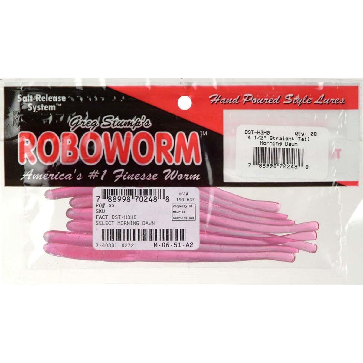 Roboworm 4.5" Straight Tail Worm Lure, 10pk, Morning Dawn