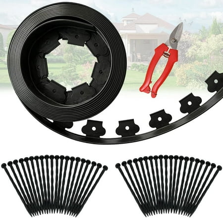 DSTESS 40 ft No Dig Fence Edging for Landscaping Include 1Pcs Scissor,40 Spikes,40 ft Lawn Edging No Dig Edging for Landscaping Edging and Garden Edging and Garden Border and Flower Bed Edging,Black