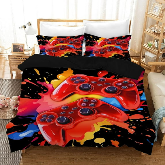 DSTESS Gamer Duvet Cover for Boys,Gaming Bedding Sets Gamer Room Decor Gamer Comforter Cover for Boys Girls Kids Teens (Queen),Red