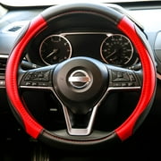 DSV Standard Red Leather Car Steering Wheel Cover 15 inches (37cm to 39 cm), Weight 11.8 oz