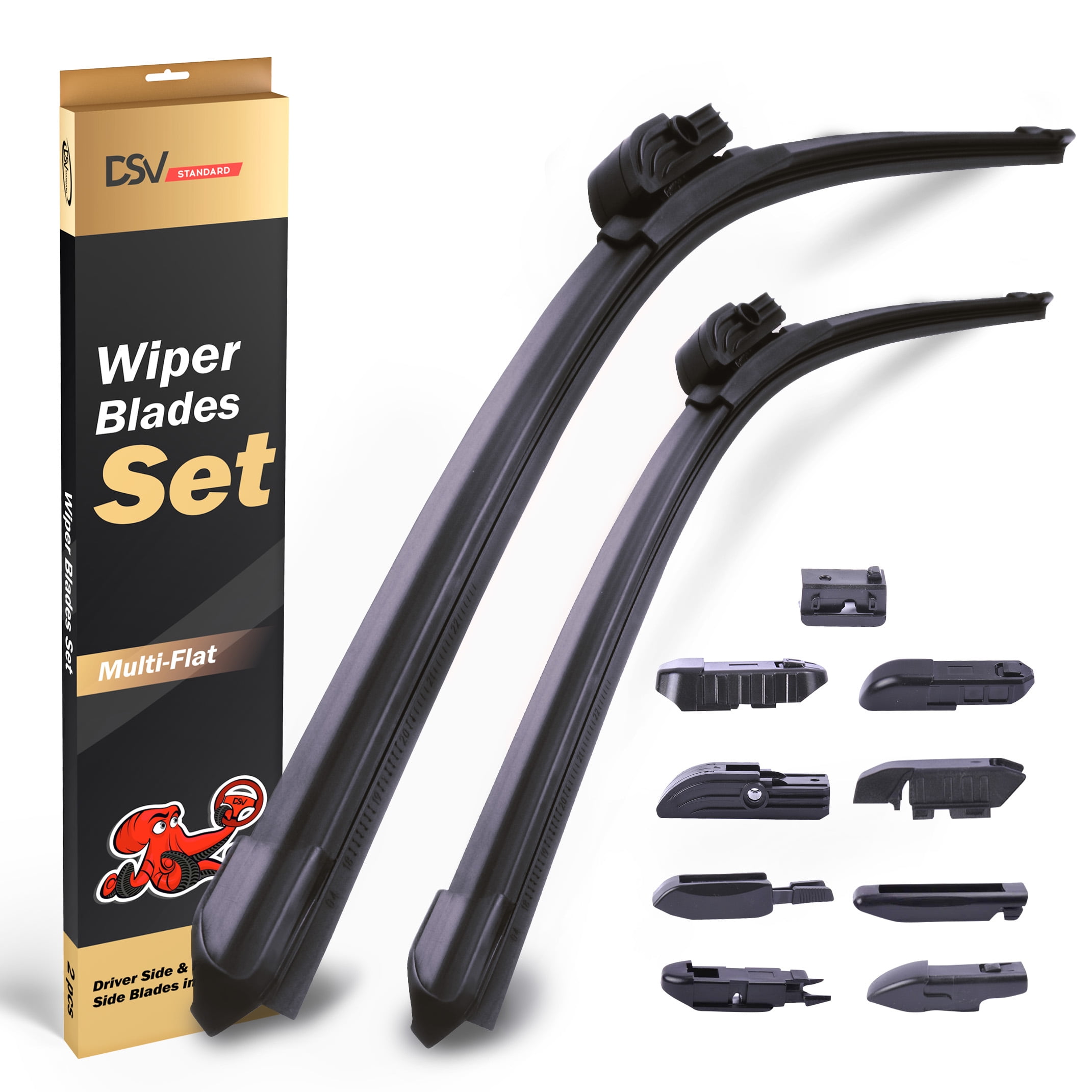 DSV Standard Windshield Wiper Blades 26” and 18”, 9 Adapters Pack of