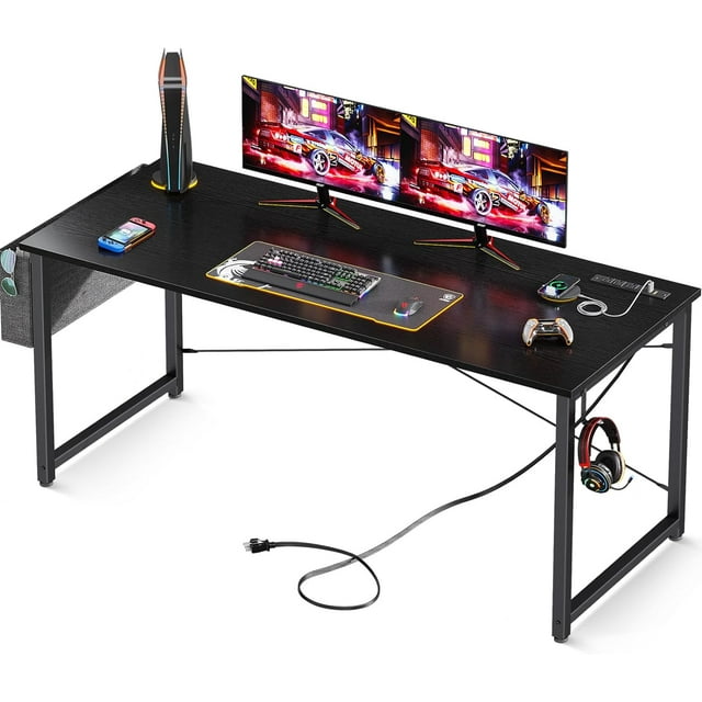 DSWXVG 55 inch Small Computer Desk with Power Outlet for Small Spaces ...