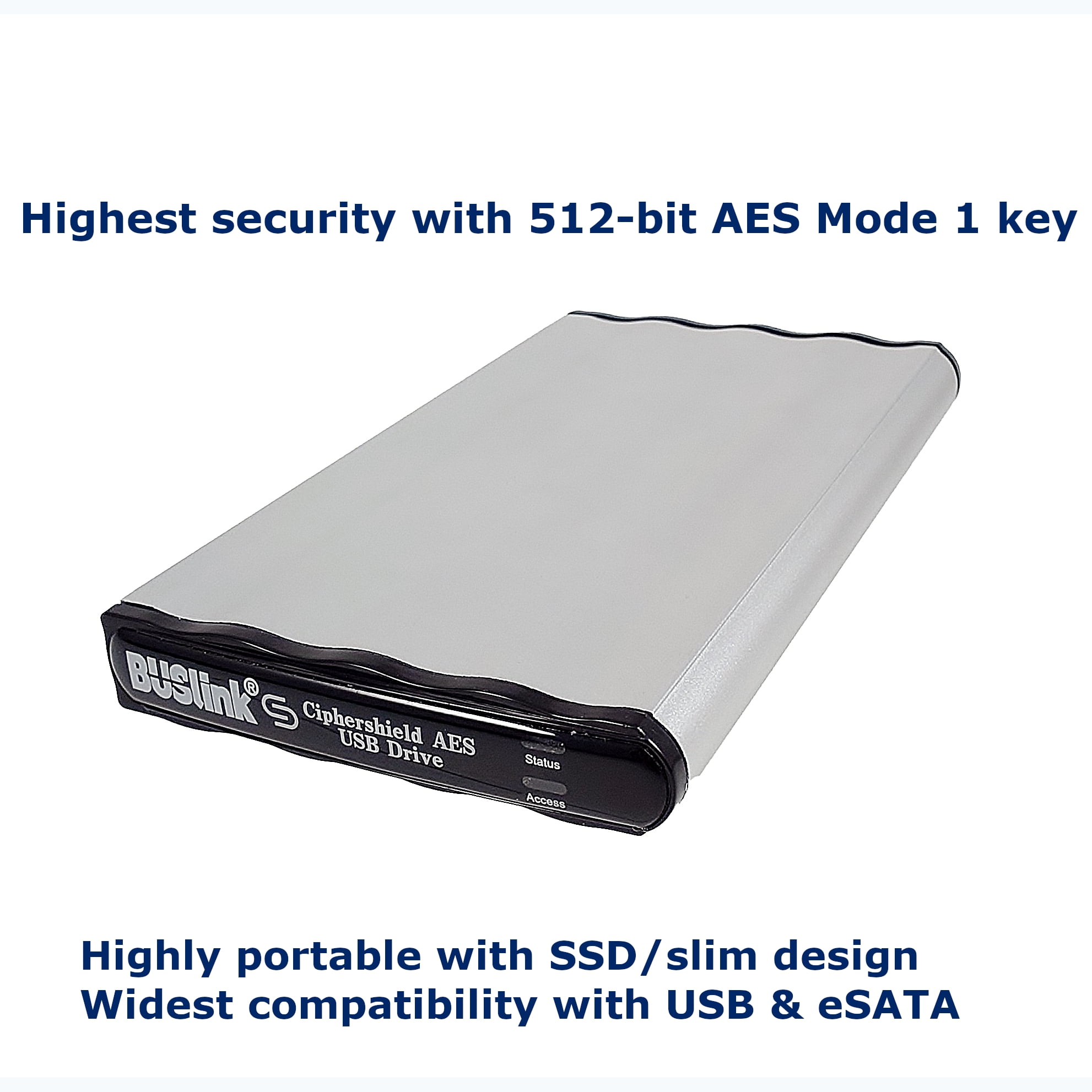 DSX-1TSDG2M1 1TB SSD USB 3.2 Gen 2/eSATA CipherShield Mode 1 Key 512-bit AES FIPS 140-2 HIPAA Disk-On-The-Go Encrypted External Slim Portable Secure Drive