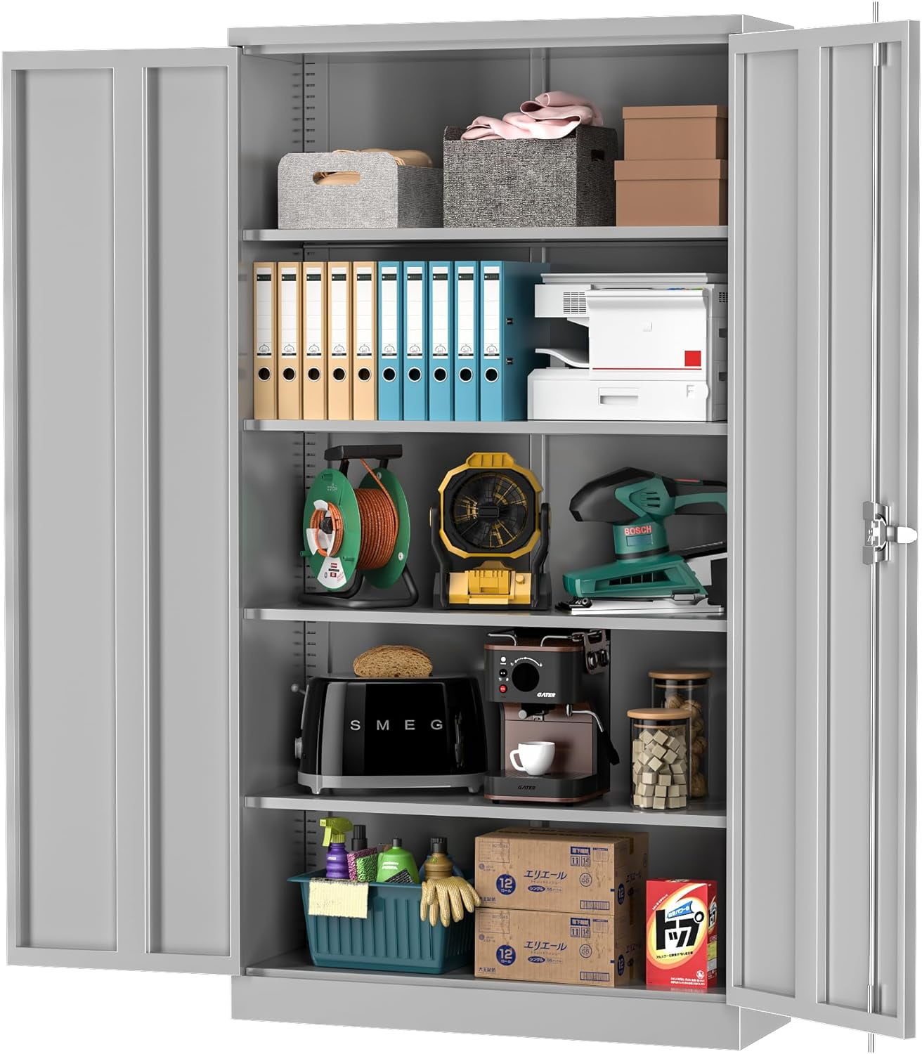 DSYUHBG Metal Cabinet with Locking Doors 72" Tall Lockable Wardrobe with Hanging Rod Steel ...