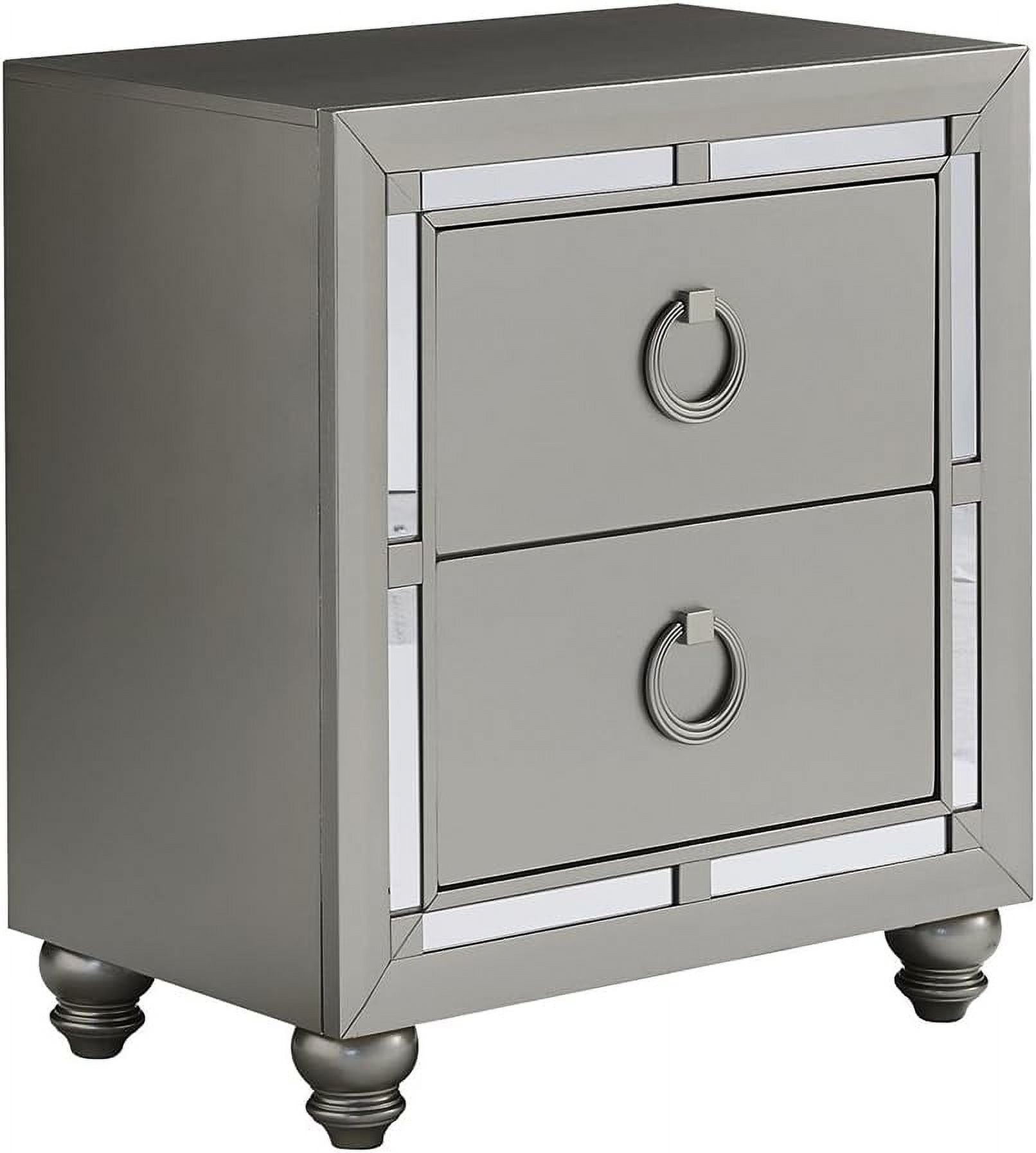 Silver Mirrored 2-Drawer Nightstand with Ring Pulls
