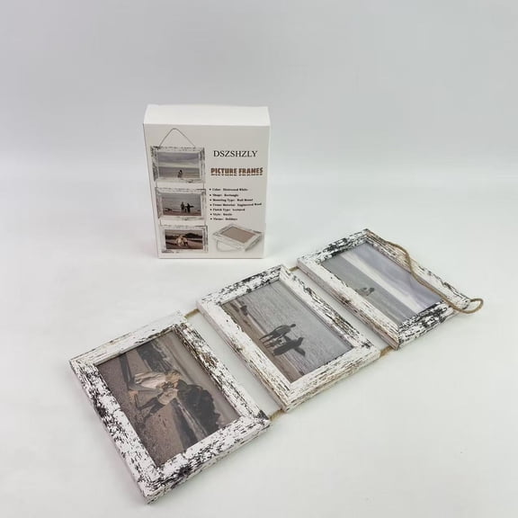 DSZSHZLY Picture frames,Wall Hanging Frame 5 x 7 Inch Collage 3 Picture frames, Wooden Gallery with String, Horizontal Collage White Triple Frame Made to Display 4 x 6 inch Photos