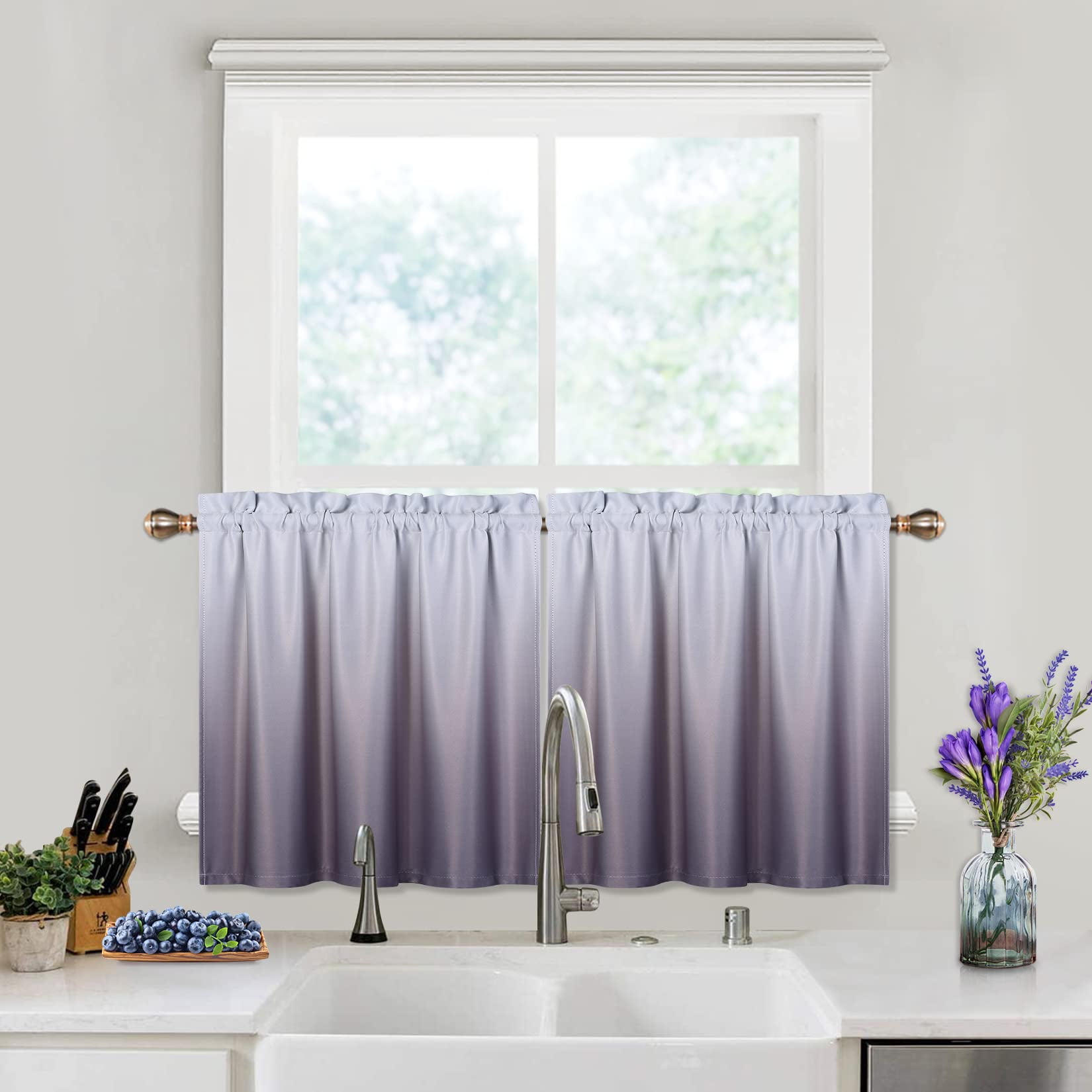 DSstyles 1 Panel Window Valances for Bathroom, Ombre Blackout for