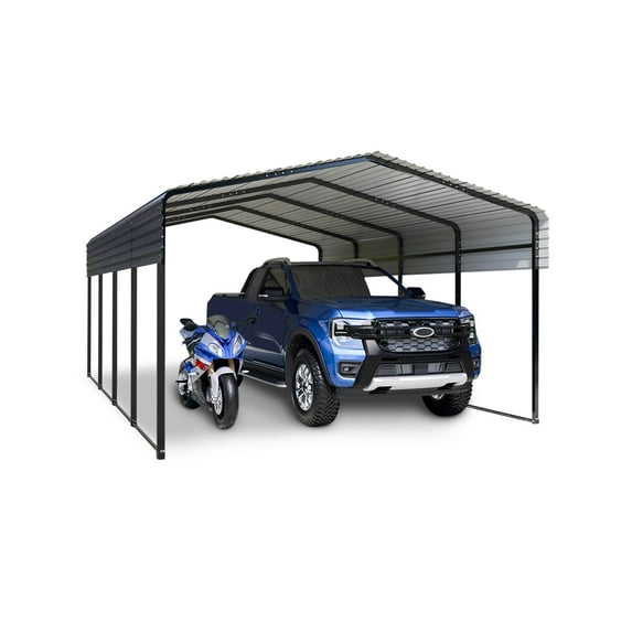 DSstyles 13.3x20FT Metal Carport, Steel Heavy Duty Carport All-Weather with Galvanized Steel Roof & Heavy-Duty Anchor Rods for Pickup Trucks, Boats and Tractors