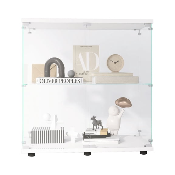 DSstyles 2-Tier Glass Display Cabinet Large Capacity Floor Standing Glass Curio Bookshelf For Living Room Bedroom Office (35.35 x 31.69 "x 14.37 Ft)