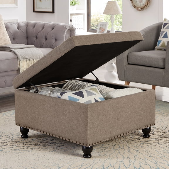 DSstyles 2024 New 30"L Square Storage Ottoman Bench, Upholstered Tufted Button Storage Bench With Nails Trim, Storage Toy Box Footrest Bench For Living Room, Bedroom