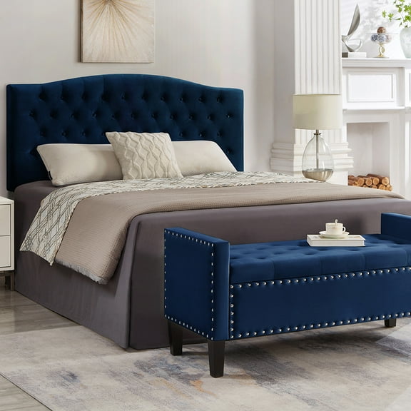 DSstyles 2024 New 48"L Velvet Storage Bench, End Of Bed Upholstered Tufted Button Storage Bench With Nails Trim, Storage Velvet Rectangular Bed Bench For Bedroom, Living Room