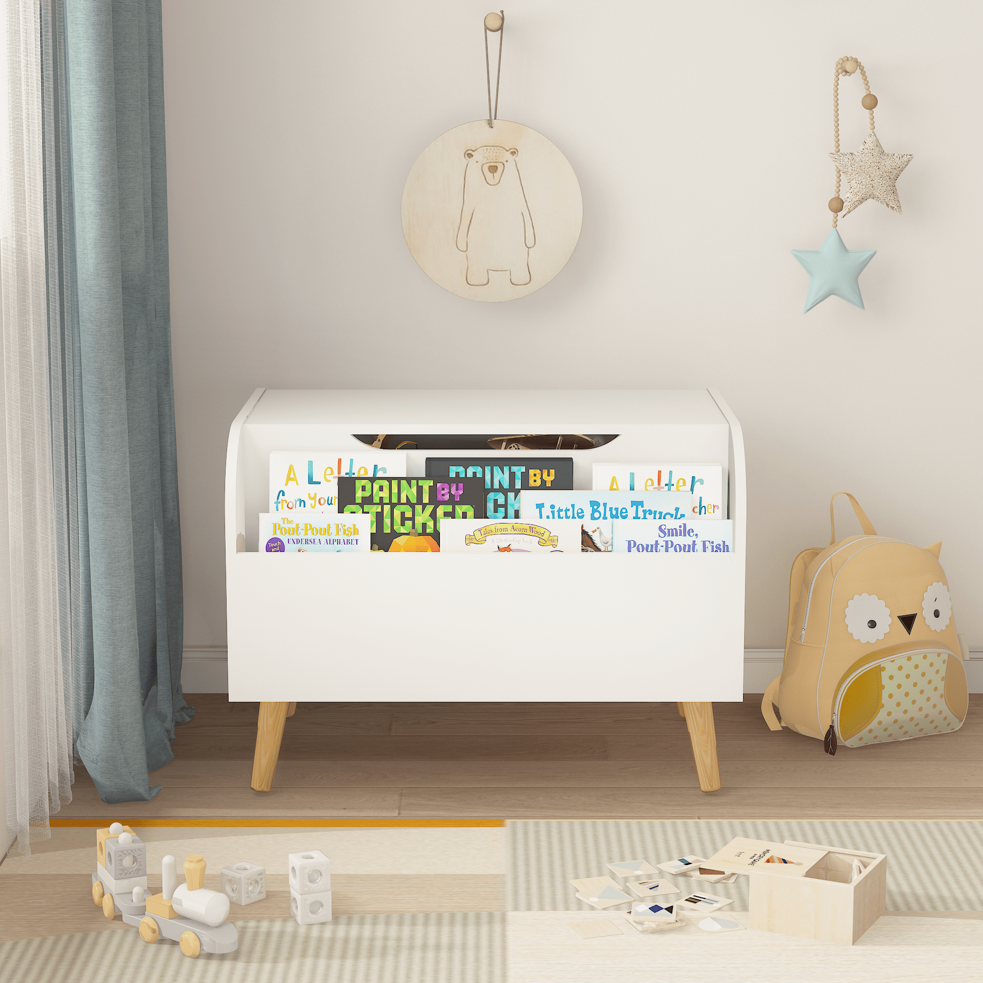 DSstyles 2024 New Kids Toy Box Chest Bench, With Front Bookshelf Flip-Top Lid and Safety Hinge Wooden Toy Storage Organizer, for Playroom, Kids Room, Nursery