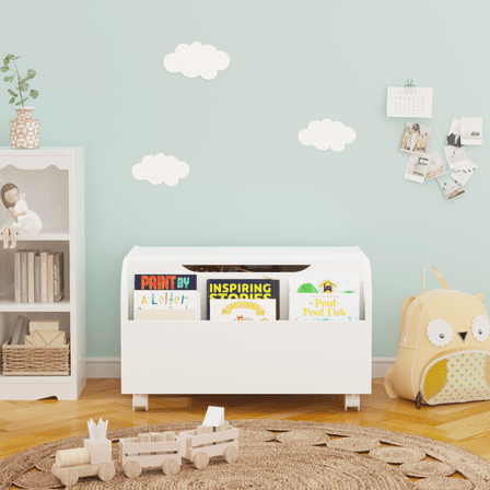 DSstyles 2024 New Kids Toy Box Chest Bench, With Front Bookshelf Flip-Top Lid and Safety Hinge Wooden Toy Storage Organizer, for Playroom, Kids Room, Nursery