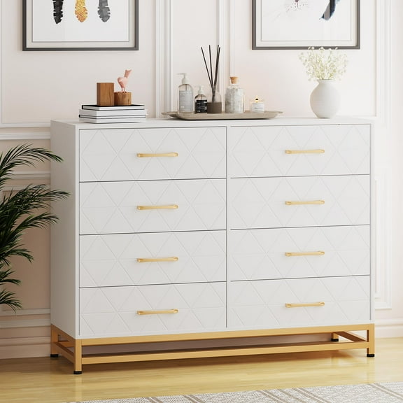 DSstyles 2024 New Large Wood 8 Deep Drawer Dresser, Modern Wide Dressers & Chests of Drawers with Metal Handles, for Living Room, Bedroom