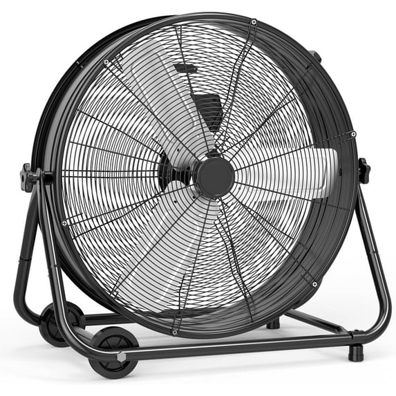 DSstyles 24 Inch Industrial Drum Fan, 5700 CFM High Velocity Floor Fan, 3 Speed Heavy Duty Metal Air Circulator Fan, 360° Tilt with Casters Handle, Ideal for Patios, Warehouse, Commercial, Basement