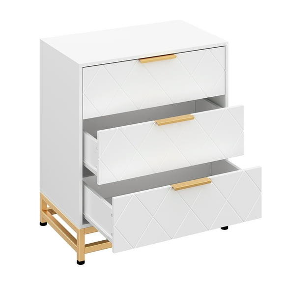 DSstyles 3 Drawer Modern Dresser with Metal Handles, Wooden White