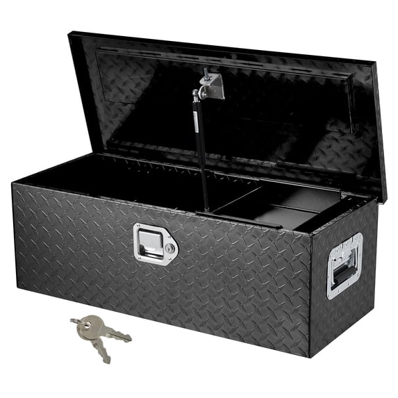 DSstyles 30 Inch Aluminum Truck Tool Box, Truck Bed Storage Box with Security Lock and Wider Handles, Heavy Duty Waterproof Tool Box Organizer Chest for Pick Up Truck Rv Trailer - Black