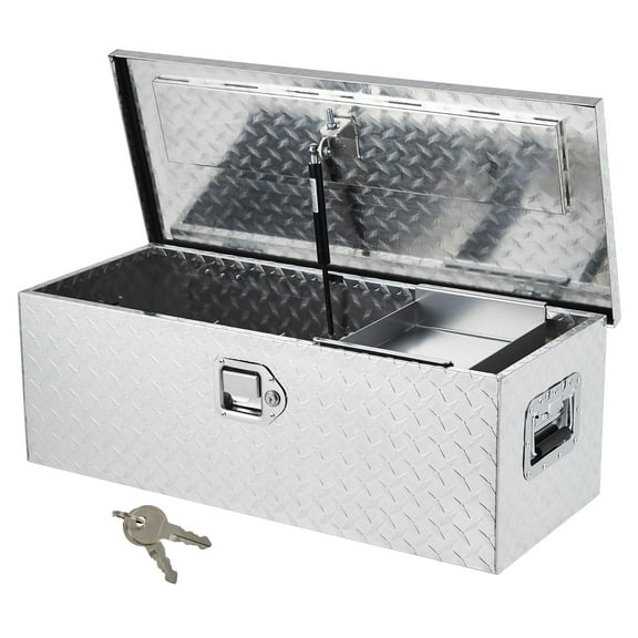 DSstyles 30 Inch Aluminum Truck Tool Box, Truck Bed Storage Box with Security Lock and Wider Handles, Heavy Duty Waterproof Tool Box Organizer Chest for Pick Up Truck Rv Trailer - Silver
