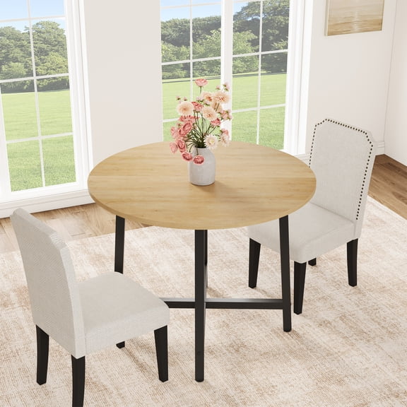DSstyles 31.5-Inch Industrial Style Metal Round Dining Table - Safe Rounded Corners. Thickened Legs with X-Structure. Rock- Stability. Modern Elegance