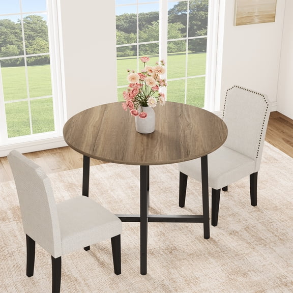 DSstyles 31.5-Inch Industrial Style Metal Round Dining Table - Safe Rounded Corners. Thickened Legs with X-Structure. Rock- Stability. Modern Elegance