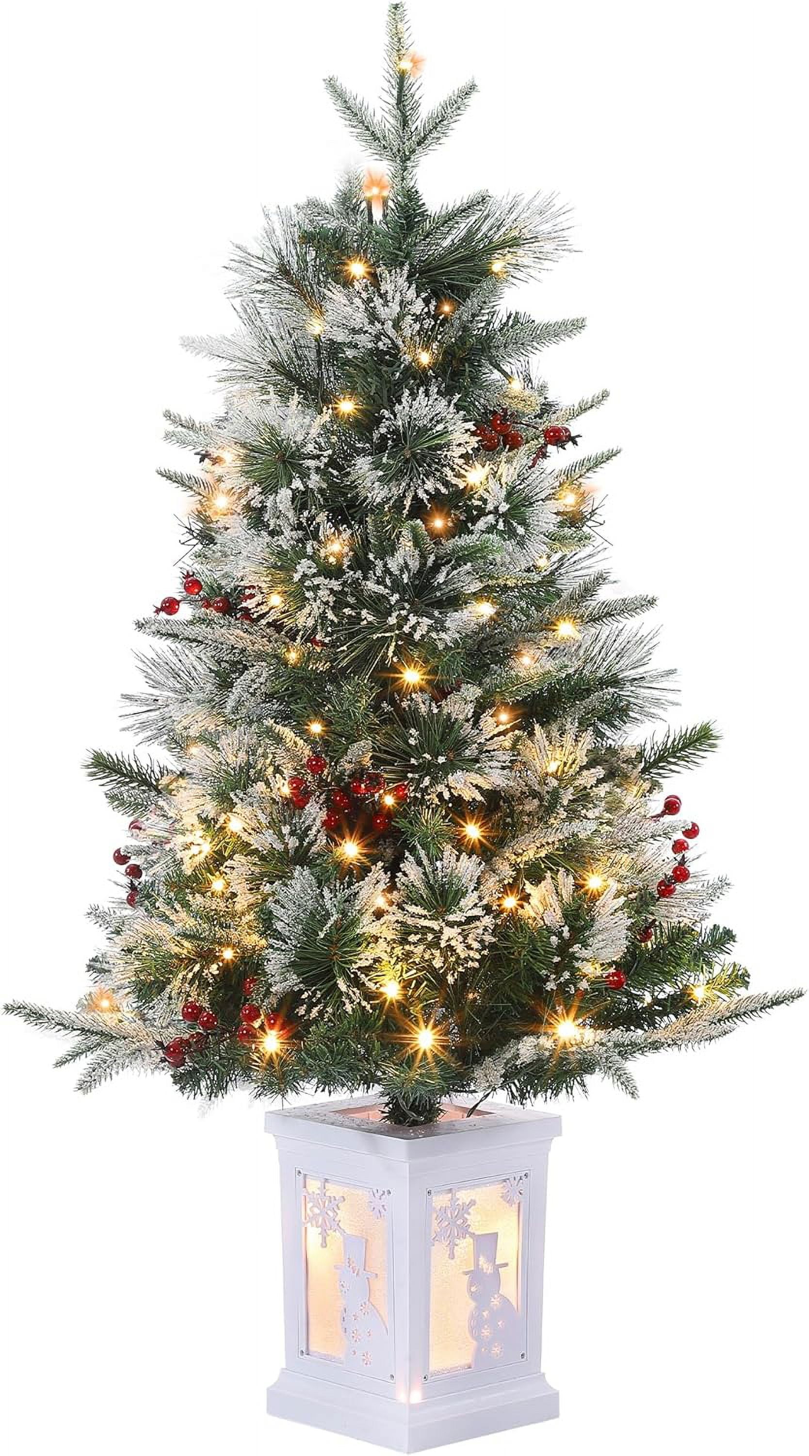 DSstyles 3ft Mini Prelit Premium Snow Flocked Artificial Christmas Tree