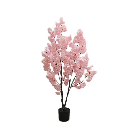 DSstyles 4FT/5FT/6FT Artificial Cherry Blossom Tree, Pink Fake Flower Tree, Faux Floral Plant in Cement Pot,Artificial Handmade Blossom Trees for Indoor Outdoor Office Home Porch Decor