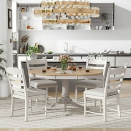 UBesGoo 5 Piece Dining Set Extendable Round Table and 4 Upholstered Chairs Farmhouse Dining Set for Kitchen Dining Room Natural Walmart