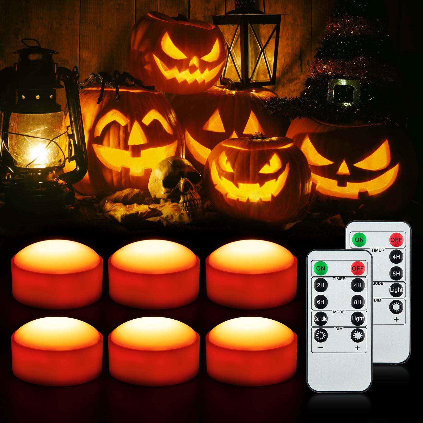 DSstyles 6-Pack Halloween Pumpkin Lights with Remote and Timer, LED ...