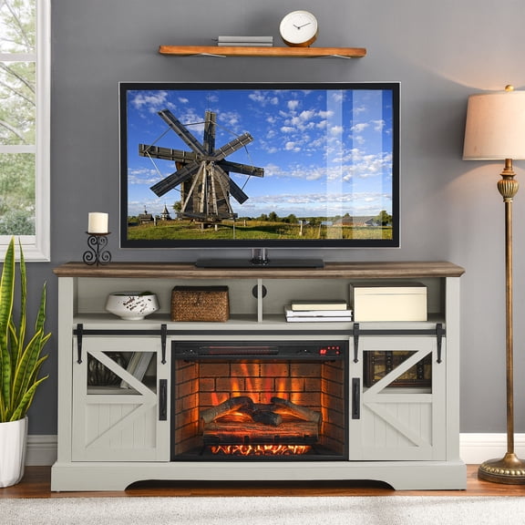 DSstyles 60 Inch TV Stand Electric Fireplace with Cabinets Entertainment Center Media Console Table for Living Room