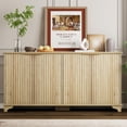thumbnail image 1 of DSstyles 61" Large Buffet Sideboard Cabinet with 4 Fluted Doors and Storage, Modern Kitchen Storage Cabinet with Adjustable Shelves, Farmhouse Coffee Bar Cabinet for Kitchen, Living Room, White/Oak, 1 of 8