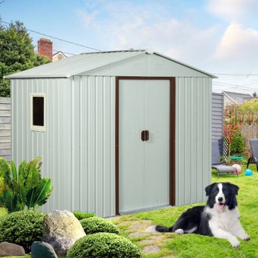 HighSound 4x6 FT Outdoor Storage Shed With Lockable Sliding Doors, Wood