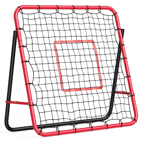 DSstyles Adjustable Heavy Duty Soccer Rebounder Net – 4x4Ft Rust Resistant Iron Frame – Portable Football, Baseball, Volleyball, Softball Trainer for Passing, Filming, Ball Control