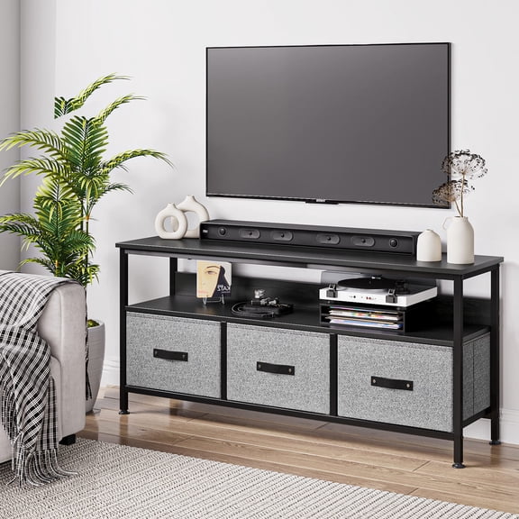 DSstyles Adjustable Television Stand, MDF Fabric Metal Gray, 24 lbs