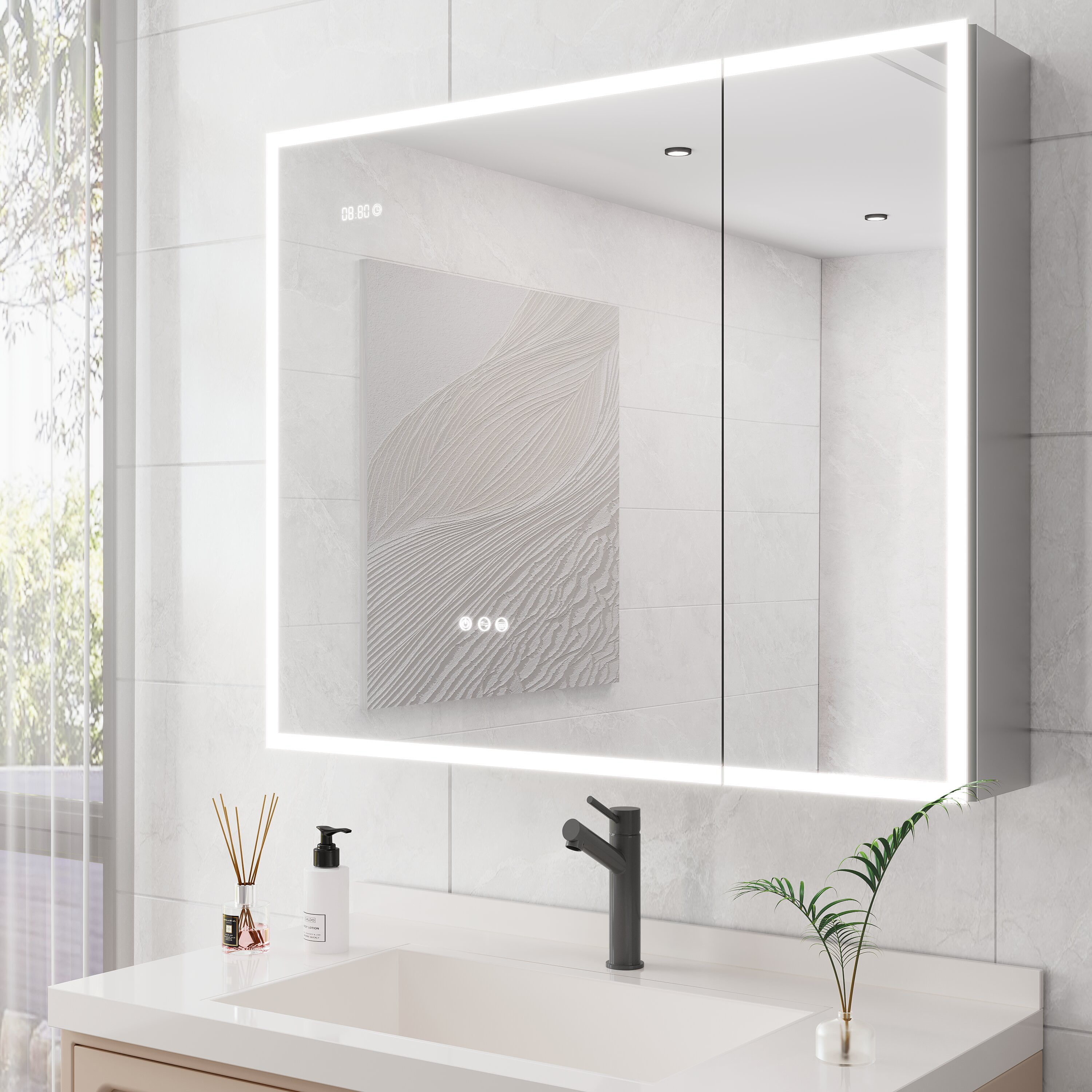 DSstyles Bathroom Medicine Cabinet with Lights, 36×24/30 Inch LED Medicine  Cabinet with Mirror, Double Door Lighted Medicine Cabinet with Defogger, ..., image size:3000x3000