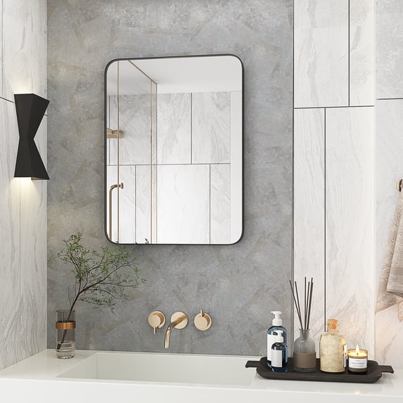 DSstyles Bathroom Mirror, 30x40 Inch Stylish Wall-Mounted Rectangular Bathroom Vanity Mirror with Black Metal Frame - Explosion Moisture-Resistant