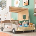 thumbnail image 1 of DSstyles Car-Shaped Platform Bed Frame For Kids With Headboard Pillow Ceiling Cloth LED Light For Toddler Children Boys Girls, 1 of 9