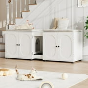 DSstyles Cat Litter Box Enclosure 55.1 Double Litter Box Furniture Large Cat Box Enclosure Kitty Litter Box for 2 Cats Hidden Cat Litter Cabinet Double Cage with Cat Litter Pad