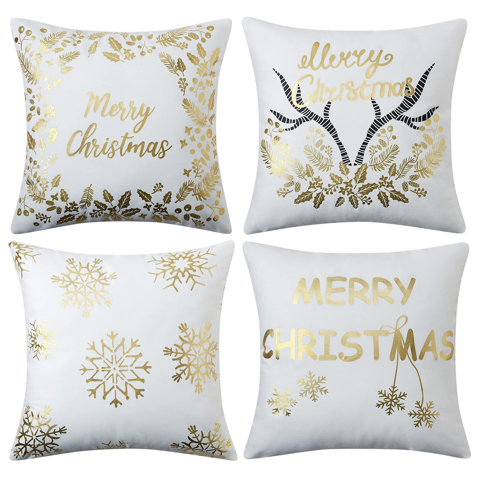 DSstyles Christmas Throw Pillow Covers 18 x 18 Set of 4 Cushion Covers
