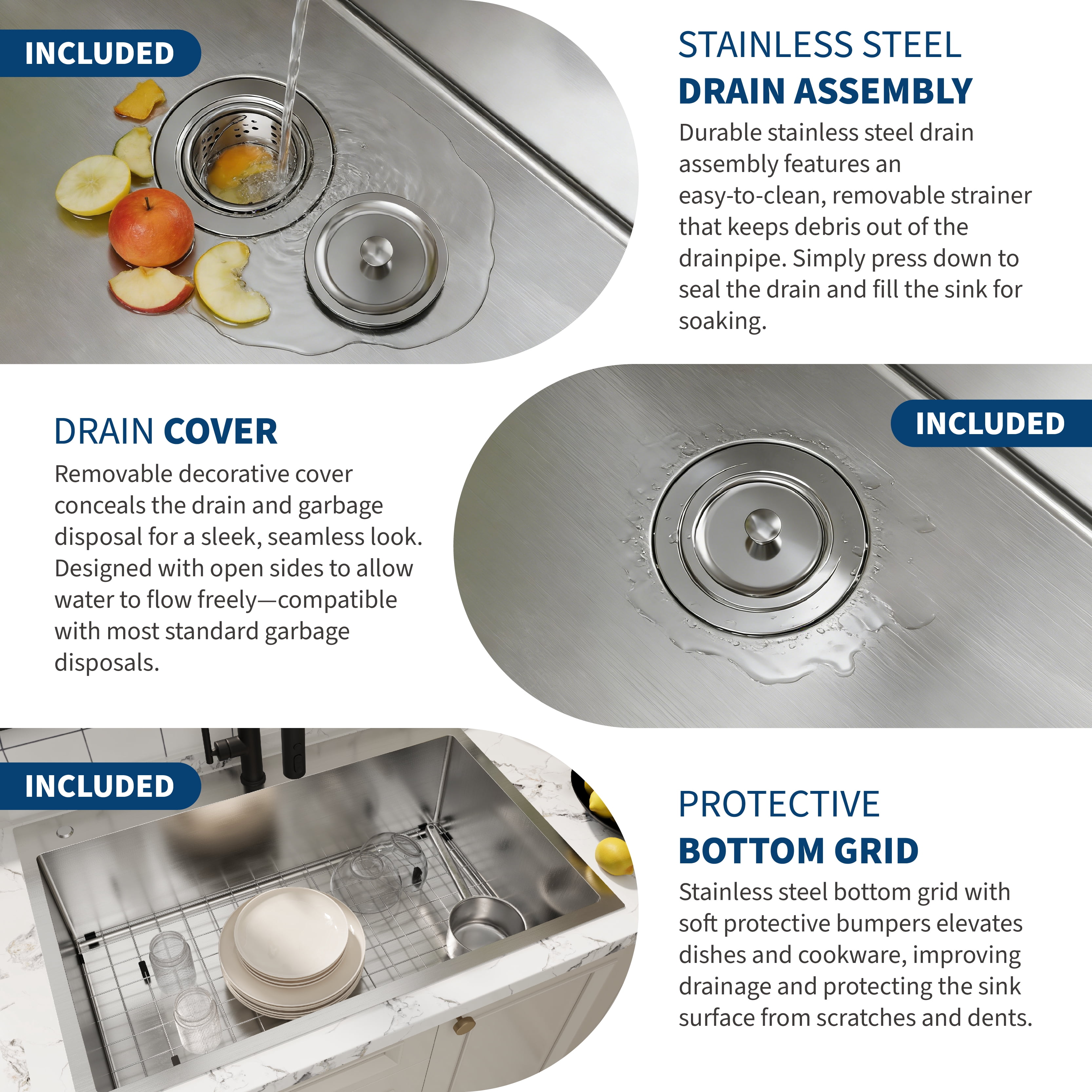 DSstyles Deluxe Double Bowl Undermount Kitchen Basin 22x18x9 Inch – 304 Brushed Stainless Steel, Deep Basin, Bottom Grids, Drainboard, Noise Reduction, Commercial Grade, Easy Clean