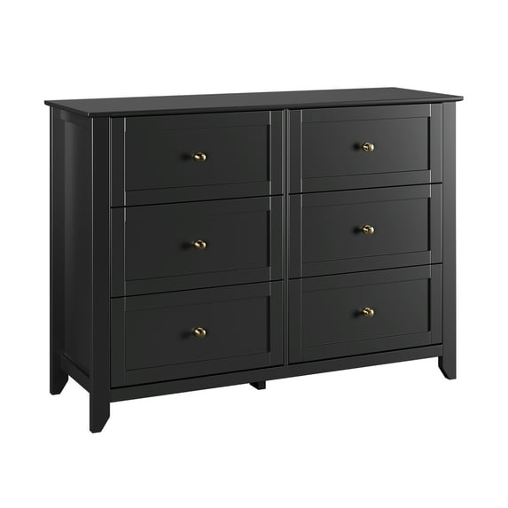 DSstyles Dresser with 6 Drawers, Modern Dresser with Deep Drawers and Nickel Round Handle, Wood Organizer Storage Cabinet, Dressers for Bedroom, Living Room, Hallway, Black/White/Grey